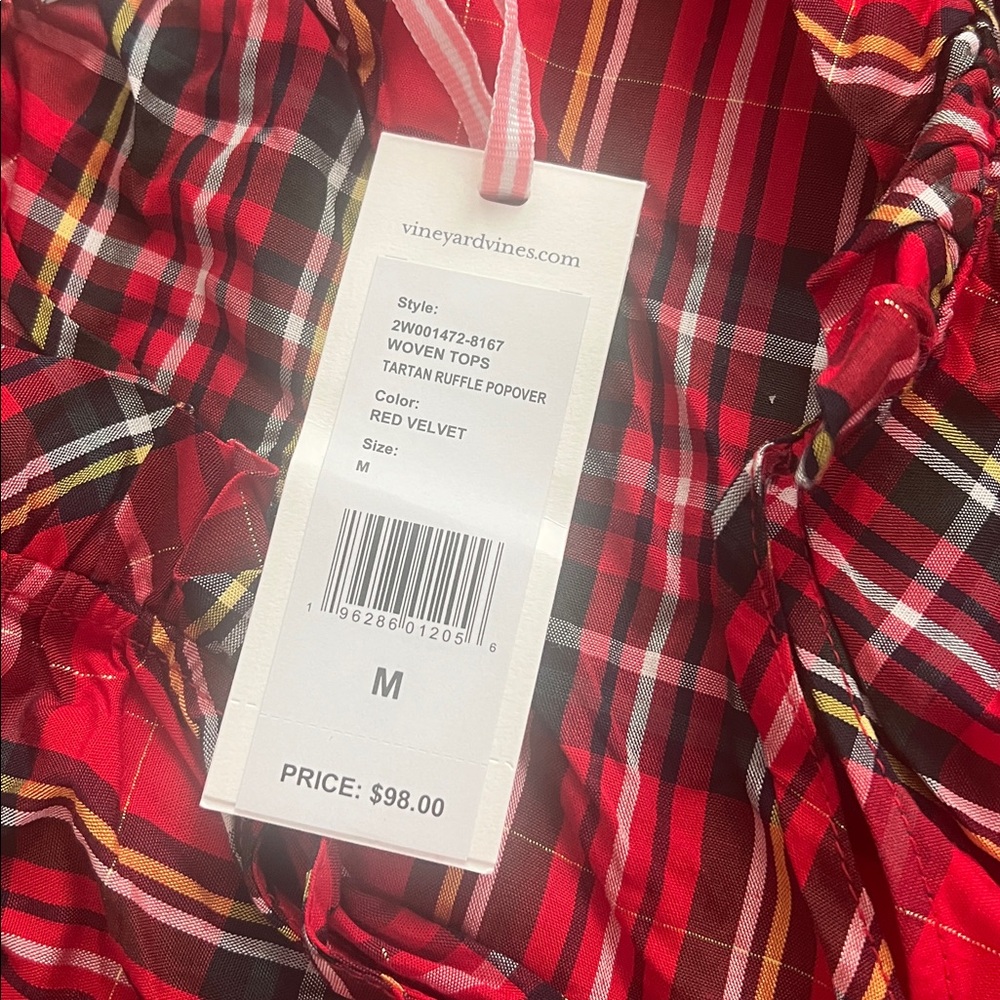 NWT Vineyard Vines Tartan Ruffle Popover Top- size M - Picture 2 of 4